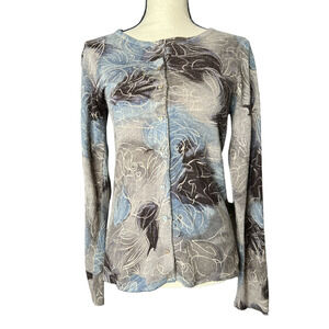 Coldwater Creek Cardigan Sweater in Gray Blue and Brown Print Size XS